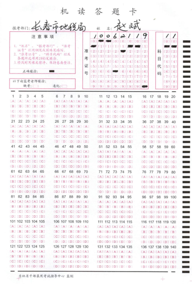 2015上半年吉林省公務員考試筆試行測答題卡樣例